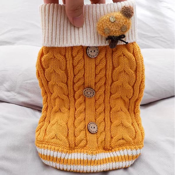 Warm Cute Button Design Dog Sweater (S, Yellow)