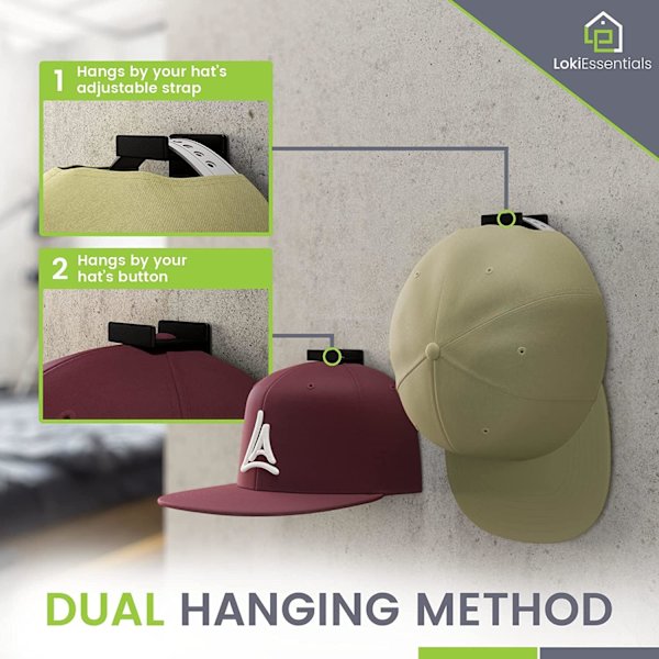 Klæbehattehylde Display Kroge til Væg Dør (12 Pakke) Baseball Cap Holder, Skab Opbevaringsarrangør, Stærk Kasketbøjle til Værelse Mancave, Ingen Dri