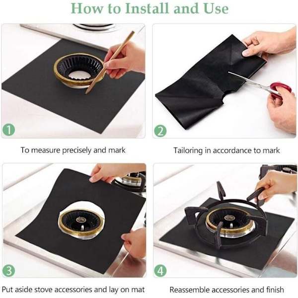 6 st Återanvändbara Spisskydd, Universal Gasspis Skydd Gasspis Skärmskydd med 2 Non-Stick Värmebeständiga Skydd Svart(10.6x10.6 tum)