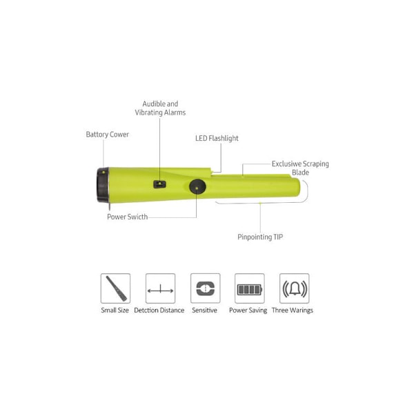 PINPOINTER PINTABLE METALL NÅL PINTER METALLSPETS FÖR SKATTJAKT BUZZER VIBRATION Automatisk justering med bältesfodral (grön)