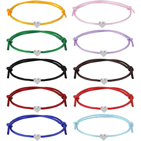 10 Pak Hjerteformede Venskabsbånd, Hjerteformede Reb-Armbånd, Filigran Hjerteformet Armbånd, Justerbar Størrelse, Hjerteformet Armbånd til Kvinder
