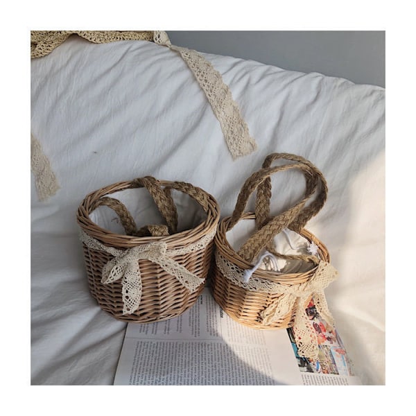 Rattan Korg, Förvaringskorg, Bröllop, Blomsterflickebasket, Handvävd Korg, Rekvisita