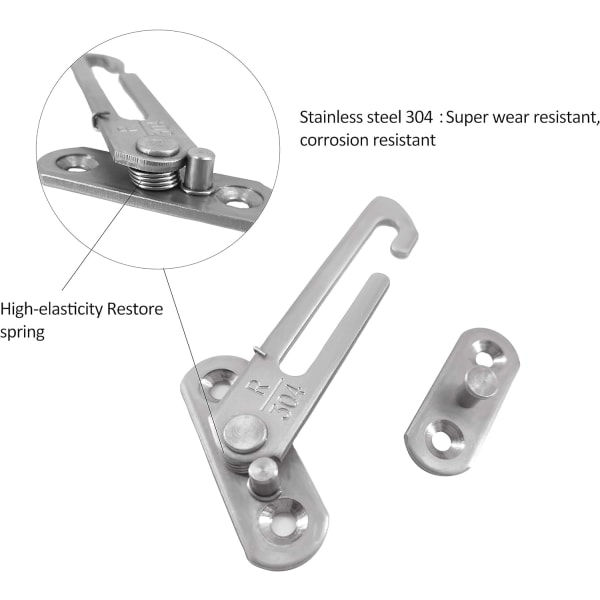 2 paria ikkunan rajoitinlukkoa, ikkunan rajoitin koukut UPVC ruostumattomasta teräksestä 304 turvalukot (hopea, 2 paria)