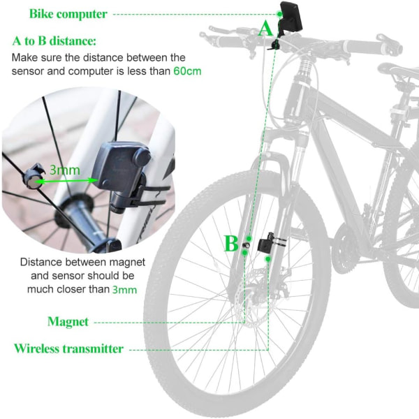 Cykelcomputer trådløs multifunktion LCD-skærm cykelcomputer cykel regntæt speedometer kilometertæller ridning 2,8 tommer vandtæt med bagli