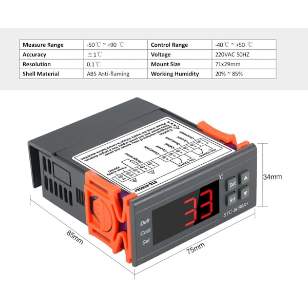 Digital temperaturkontroller STC-8080A+ kjøleskapstermostat for automatisk kjøleskapsavriming med NTC 220 V sensorprobe
