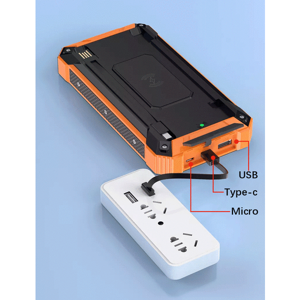 5V3A Solar Power Bank - Stor kapasitet 30000mAh vanntett trådløs ladekraftbank - Leveres med kabel