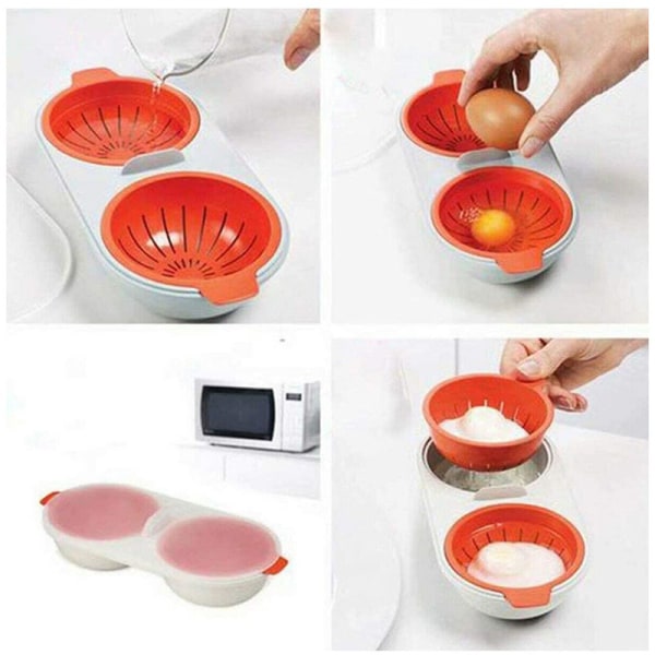 Orange Form Äggkokare Kopp, Avlopp Äggkokare, Dubbel Kopp Äggkokare Äggkokare Köks Gadget