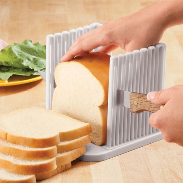 Justerbar Toastskivare/Hemmagjord Brödskärningsguide, Plast Brödskivare Bröd för Skivning Bröd Fällbar Köksbakningsverktyg (Vit)