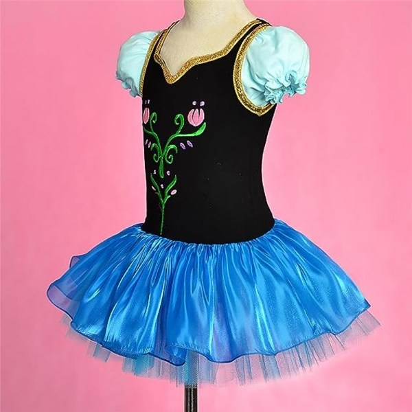 L-Princess Anna barnekjole for jenter, ballerina ballettkjole kostyme, trikot med skjørt, blå