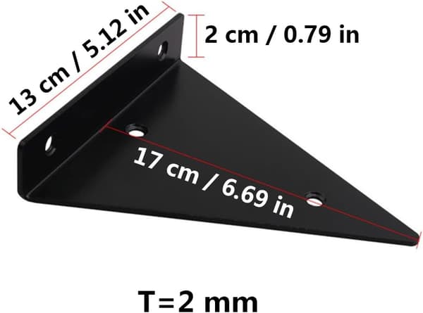2 st triangulära metallfästen, triangulärt hyllfäste, flytande
