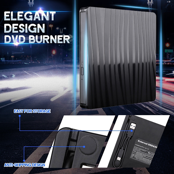 Ulkoinen USB 3.0/Type C CD/DVD-asema, musta