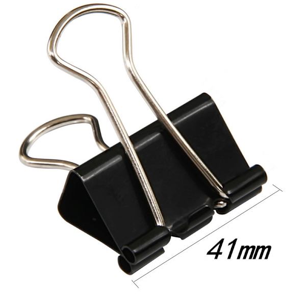 Sort - 12 pakke mappe - 41mm - Æske med multifunktionelle papirclips - Binder - Metal tegneclips til noter - Skrivepapir -