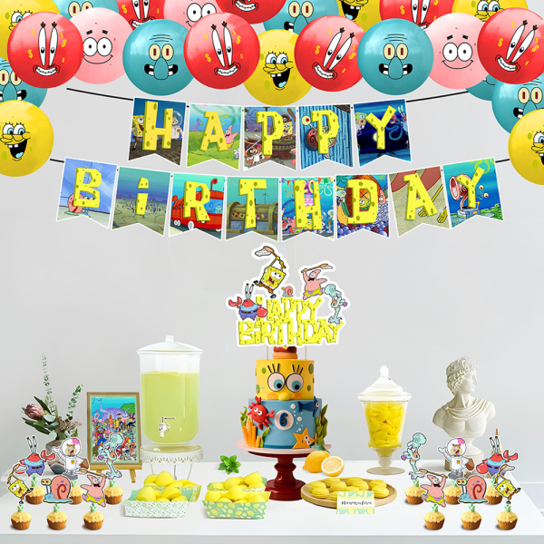 Spongebob-tema bursdagballonger, bursdagballongdekorasjon for gutter og jenter, Spongebob-tema bursdagsspilldekorasjoner