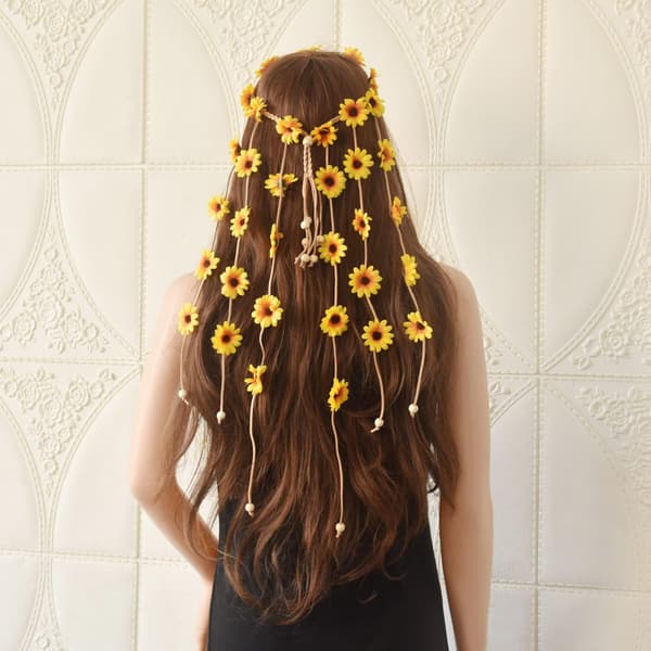 Solsikke Hodebånd Blomsterkrone Hodeplagg Hippie Hodebånd Brud Hodeplagg Festdekorasjon Bryllup Cosplay Kostyme