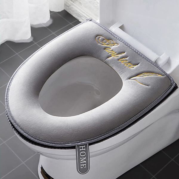 2 pakka paksumpia pehmeitä wc-istuimen kansia Wc-istuimen kannet Wc-istuimen kansi Pehmeä paksu tyyny Pestävä Sopii kaikkiin soikeisiin wc-istuimiin（Harmaa）