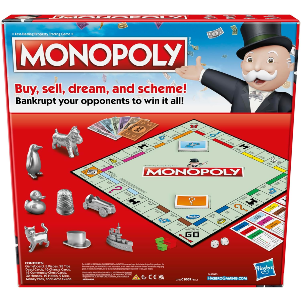 Monopolspil, familieselskabsspil for 2 til 6 spillere, Monopolbrætspil for børn fra 8 år og opefter