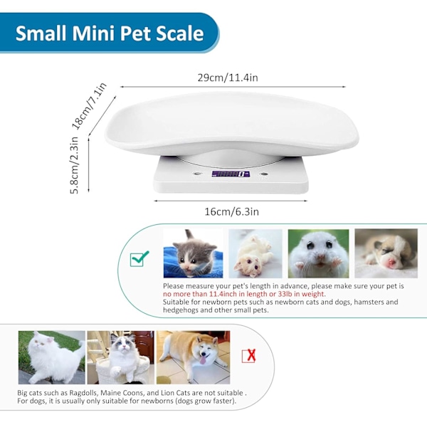 Mini digitaalinen lemmikkivaaka - LCD-näyttö, 15 kg kapasiteetti pienille eläimille, koruille ja ruoalle