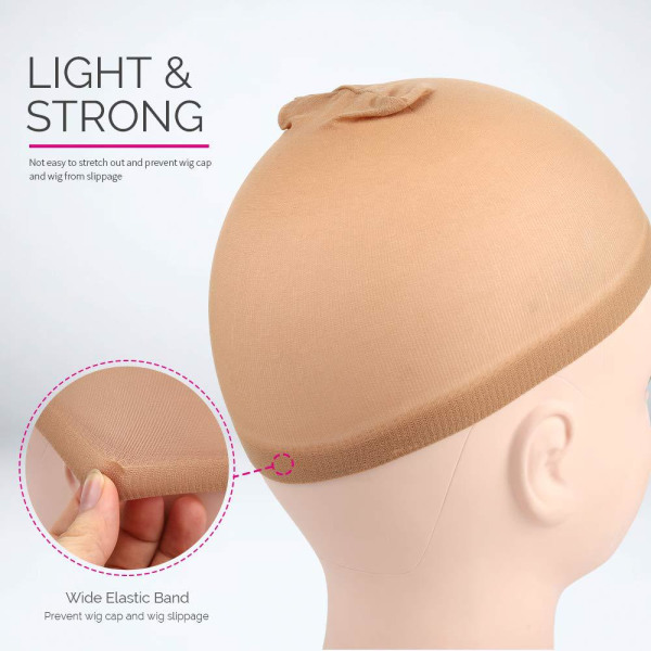 6-paknings lysebrune elastiske parykkhetter - Unisex elastisk nylon med lukkede hårhetter, pustende brun parykkhette for menn, kvinner, sminke