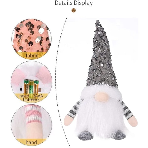 2 st Sequin Jultomte Plysch med Ljus, 11,8 Tum Handgjord Svensk Jultomte Plysch med Sequinhatt, Jultomte Dekoration Prydnad