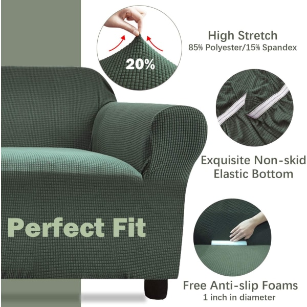 Høy Elastisk Anti-Skli Sofadekke, Spandex Jacquard Lenestol Trekk, Sofa Mykt Møbelbeskytter for Stue (145—180cm, 2-seters, Grønn, Vaskbar)