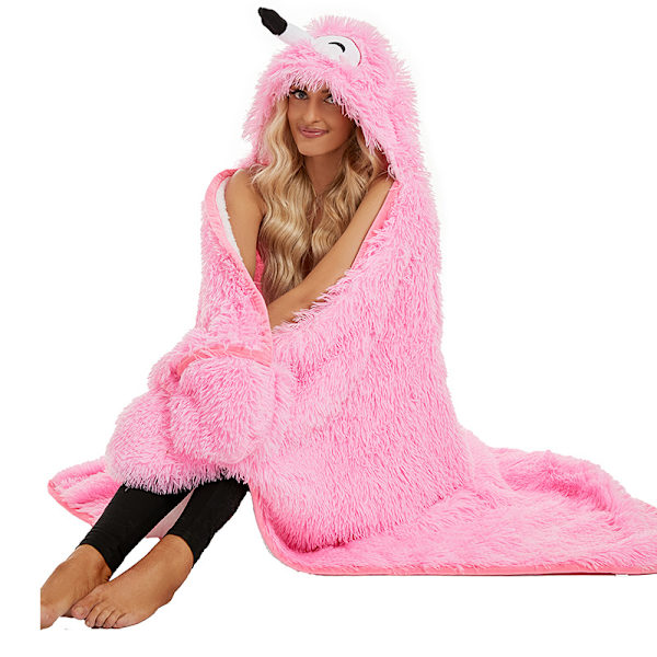 Flamingo Vuxen Bärbar Huvfilt - Plysch Super Mjuk Varm Komfort Plysch Flanell Fleece och Sherpa Hoodie Poncho - Flamingo
