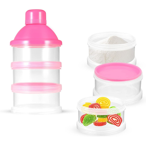3-delad bärbar formelutmatare (rosa), formelutmatare snacksbox baby godisförvaringslåda