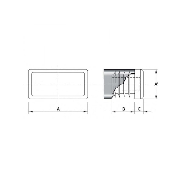 7 rektangulære endestykker for rør 60x30 mm