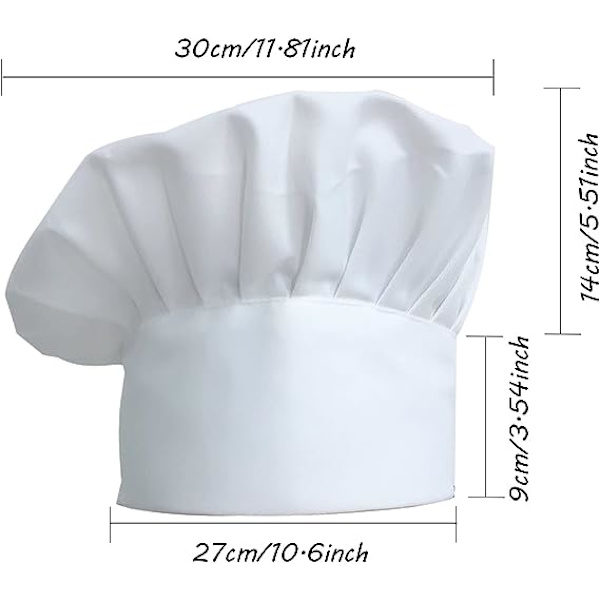 Unisex Poly Cotton Kockmössa med Justerbart Elastiskt Band för Män, Kvinnor, Matlagning, Vit, 30mm, 1st, Svart.
