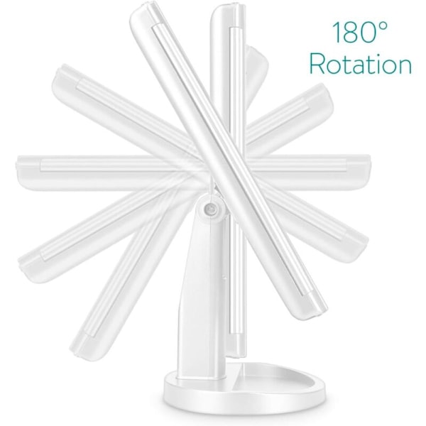 Navaris LED lysspejl 3 sider til installation - Spejl Foldbart triptykon makeup på fod med forstørrende effekt X2 x3 - Batteri eller USB - Hvid