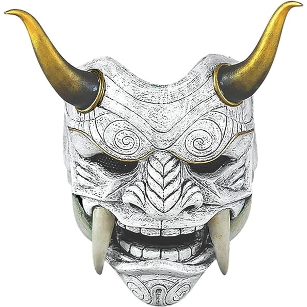 Grå japansk samurai maske Hannya Oni samurai latex maske, Halloween dæmon kostume maske, japansk samurai cosplay maske