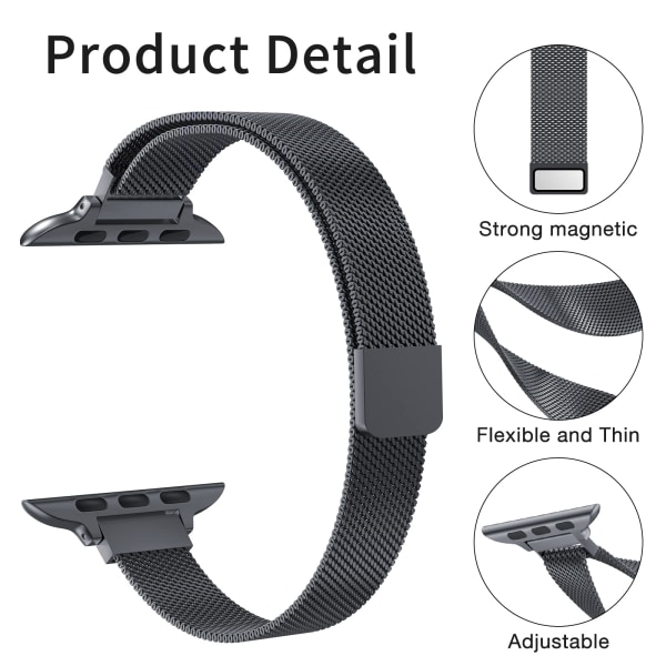 Rannekkeet - Apple Watch Band Series42mm 44mm 45mm, ohut ruostumattomasta teräksestä valmistettu, ohut verkkomagneettilukkohihna naisten ja tyttöjen vaihdettavaksi iWatc-rannekkeeksi