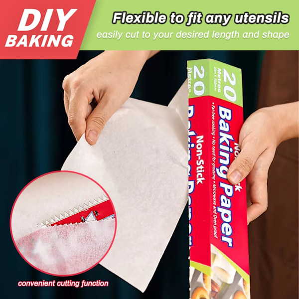 Non-stick bagepapirruller, fødevaregodkendt fedtbestandigt papir, (300 mm x 20 m)