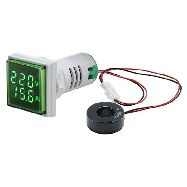 (Grøn) mini digital firkantet voltamperemeter voltammeter amperemeter voltmeter Dobbelt display LED LED-indikator spændings- og strømovervågning AC-panel