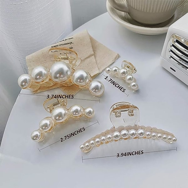 (Set of 4) Pearl Hair Clips Solid Barrettes Non-Slip Barrettes Birthday Gifts for Mother Wife Daughter Girlfriend