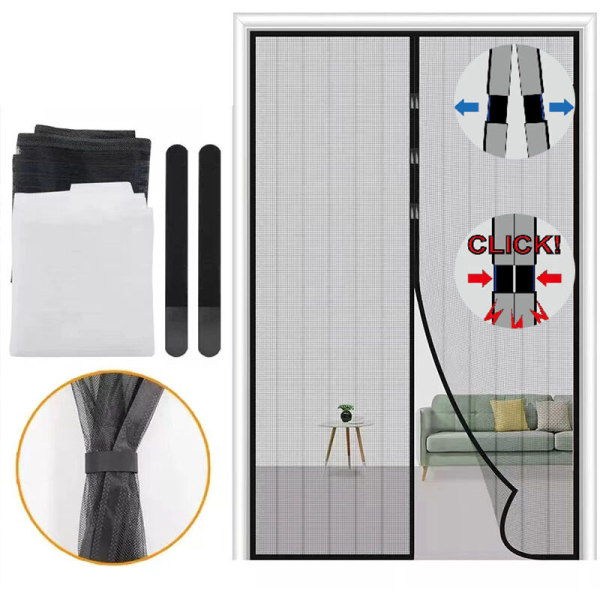 Flueskjermdør Magnet Insektbeskyttelse 140cm x 240cm Magnetisk Dørgardin Myggnettgardin med Sterke Magneter og Magisk Tape Full Frame