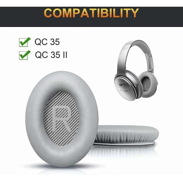 Harmaa sopii Bingle-korvaustyynyihin Bose Quiet Comfort 35 II -kuulokkeille, Korvatyynysarja Bose QC25 QC35 -vaahtomuovityynyille