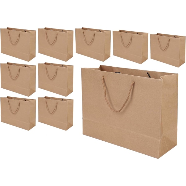 10 stk Kraftpapirposer Store Julegaveposer Håndveske med Håndtak Gaveposer Resirkulerbar Emballasje Godteposer Brun Tote Bag