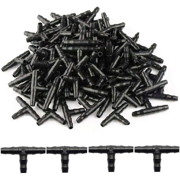 100 stk. T-stykke vandingssystem 1/4 \"gaffelforbindelse drypvanding T-rør - PVC sprinklerhoved drypvanding automatisk vandingssystem kit