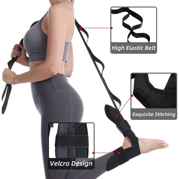 Yogastretchband (svart), fotledsband med ögla, ligamentstretchband, mjuk bensträckare, lämplig för plantar fasciit, fitn