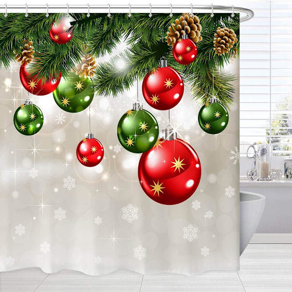 Grön Julduschsätesset, God Jul-Klot på Tallkvist Konsttryck Semester Badkar Gardin, 150x180