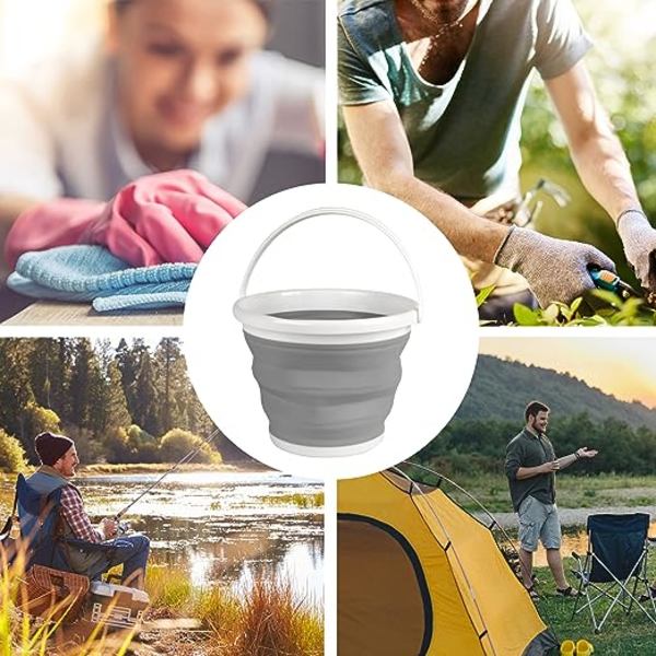 Grå, LA028495GRY 10L hopfällbar hink, kompakt och utrymmesbesparande design, inomhus- och utomhusbruk, liten hink för hushållsrengöring, bilar  C