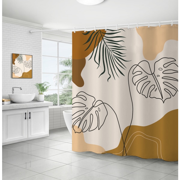 Minimalistisk Boheme Tropisk Blad Bruseforhæng 180 x 180 cm Badeforhæng Polyesterstof Mugbestandigt Vandtæt Vaskbart Badeværelseforhæng。