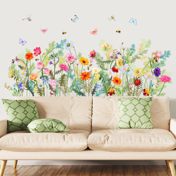 Väggklistermärken för växt, blomma, fjäril, trädgård, blomma väggsticka