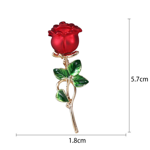 Ros Brosch i form av blomma med emaljerade blad, dekorativ brosch med blommotiv för kvinnor, fest, bankett, bröllop, röd 1, 5,7*1,8 cm