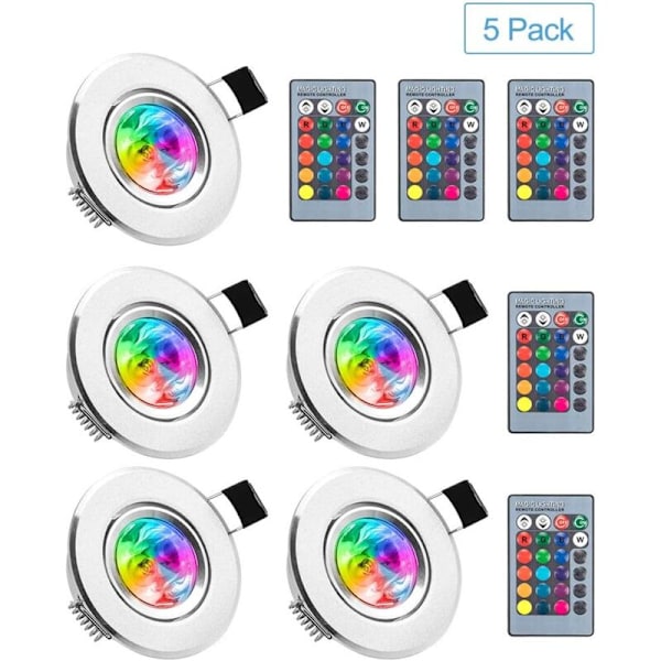 LED Infälld Spotlight 5st RGB Flerfärgade Lampor med Fjärrkontroller 220V 16 Färger Dimbar Dagsljus Taklampa Infälld Takbelysning för Vardagsrum