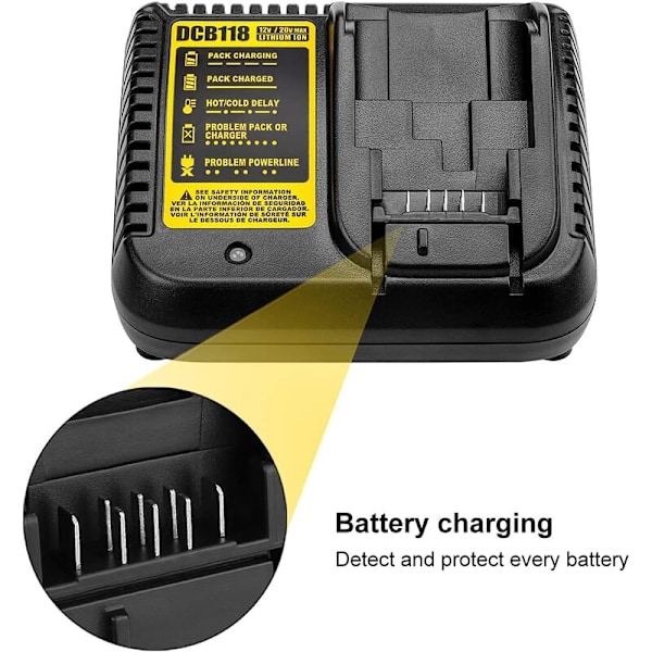 Passer til DEWALT 18650 oplader 3A Batterioplader hurtig sort og gul