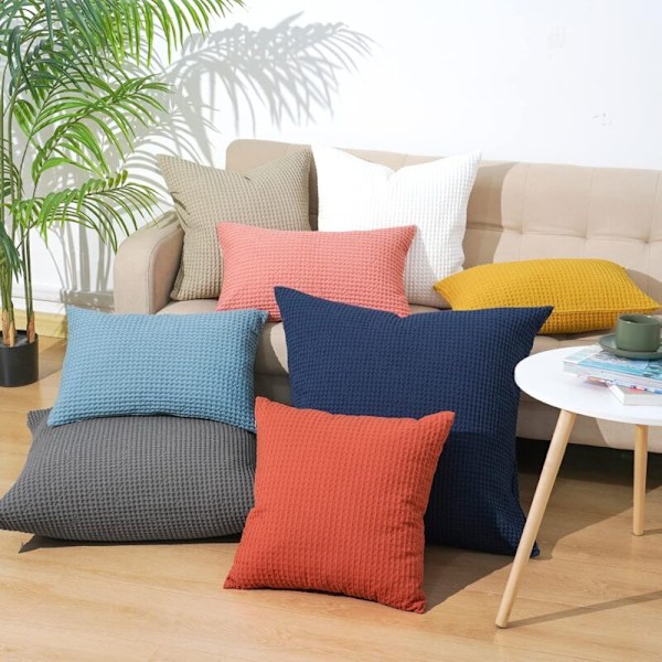 100% Bomull Vävd Våfflad Örngott, 45 x 45 cm, Set med 2 Eleganta Fyrkantiga Örngott för Heminredning för Soffa Säng, Vit