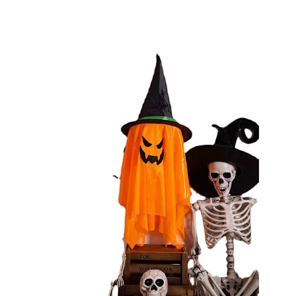 Halloween-koriste, hohtava iso aave, juhlakoristetarvikkeet, luurankorunko, kurpitsan tunnelma-asetelma