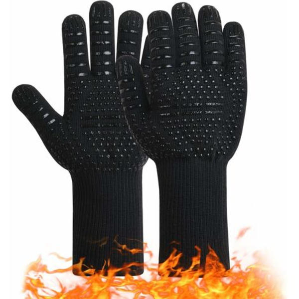Grillhandskar halkfria silikongrillhandskar med en maximal temperatur på 800 ° C. Universalhandskar för grillugnar och köksspisar (svart)