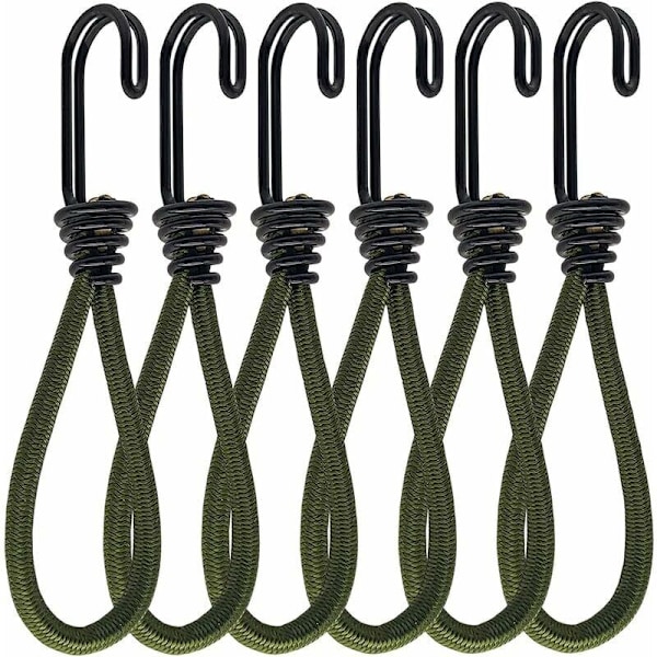6 stycken gummistroppar med krok, krok för stropp eller sandow, elastisk gummistropp, för banderoller, tält, sovsäckar, presenningar